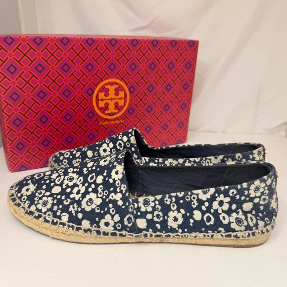 Tory Burch Shoes - Tory Burch Navy and White Floral Espadrilles